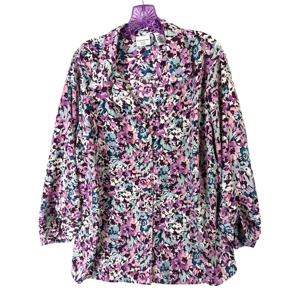 Covington Women Plus size 22W Floral Button Blouse Long Sleeve Top Grandmacore